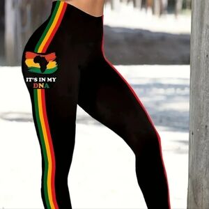 NWOT Women's Stylish Letter Print Design Pan African Design Ankle Leggings 2XL